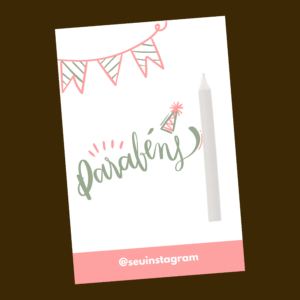 Cartão vela personalizado - Rosa e verde